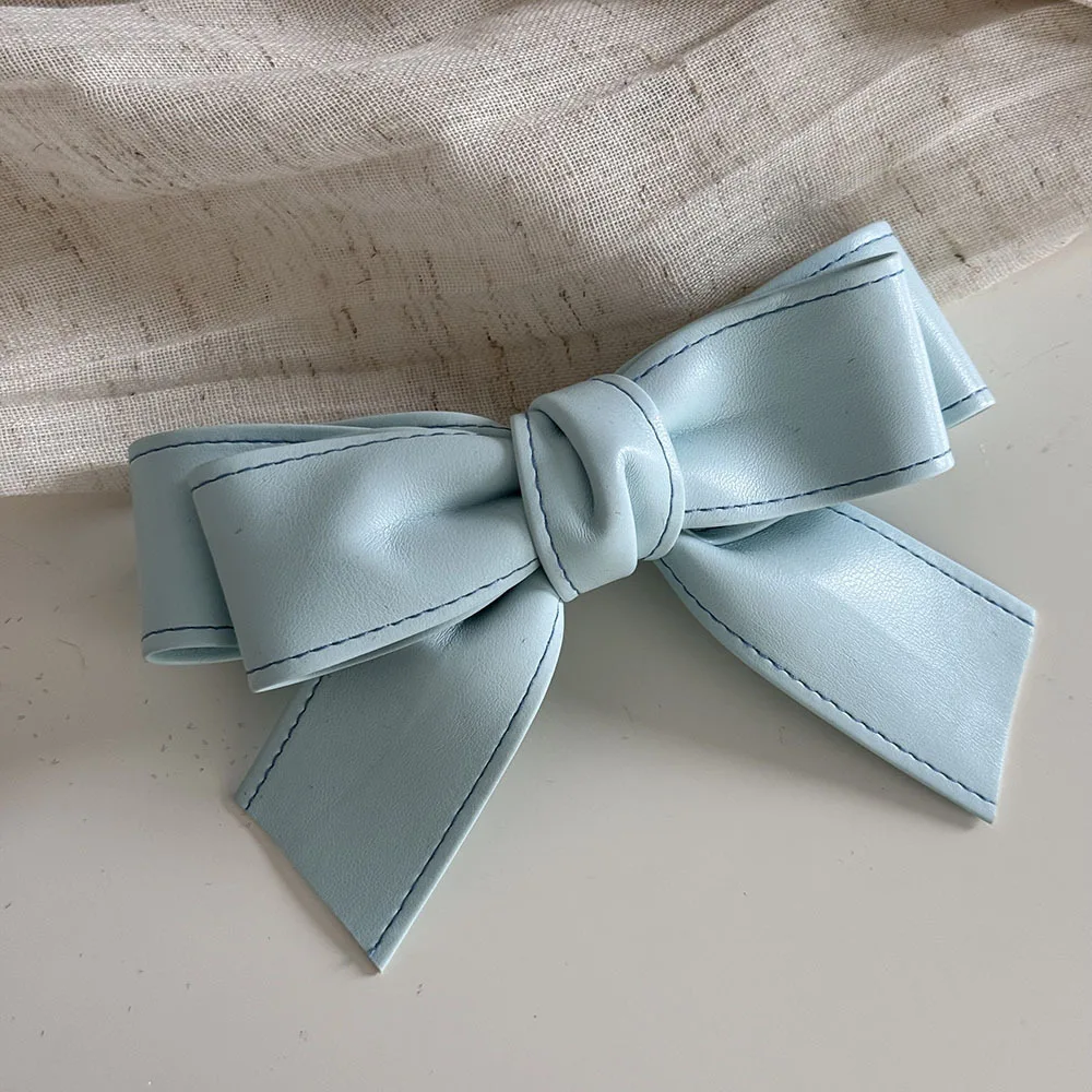 Reine Farbe Weiches Leder Süße Mädchen Bogen Haarspangen Haarnadel Frühling Clip Bang Clip Seite Clip Haar Zubehör Neue – Detail 9