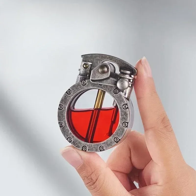 New Retro Transparent Oil Tank Metal Rocker Kerosene Lighter Personality Windproof Cigarette Lighter Men Collection Gifts 5