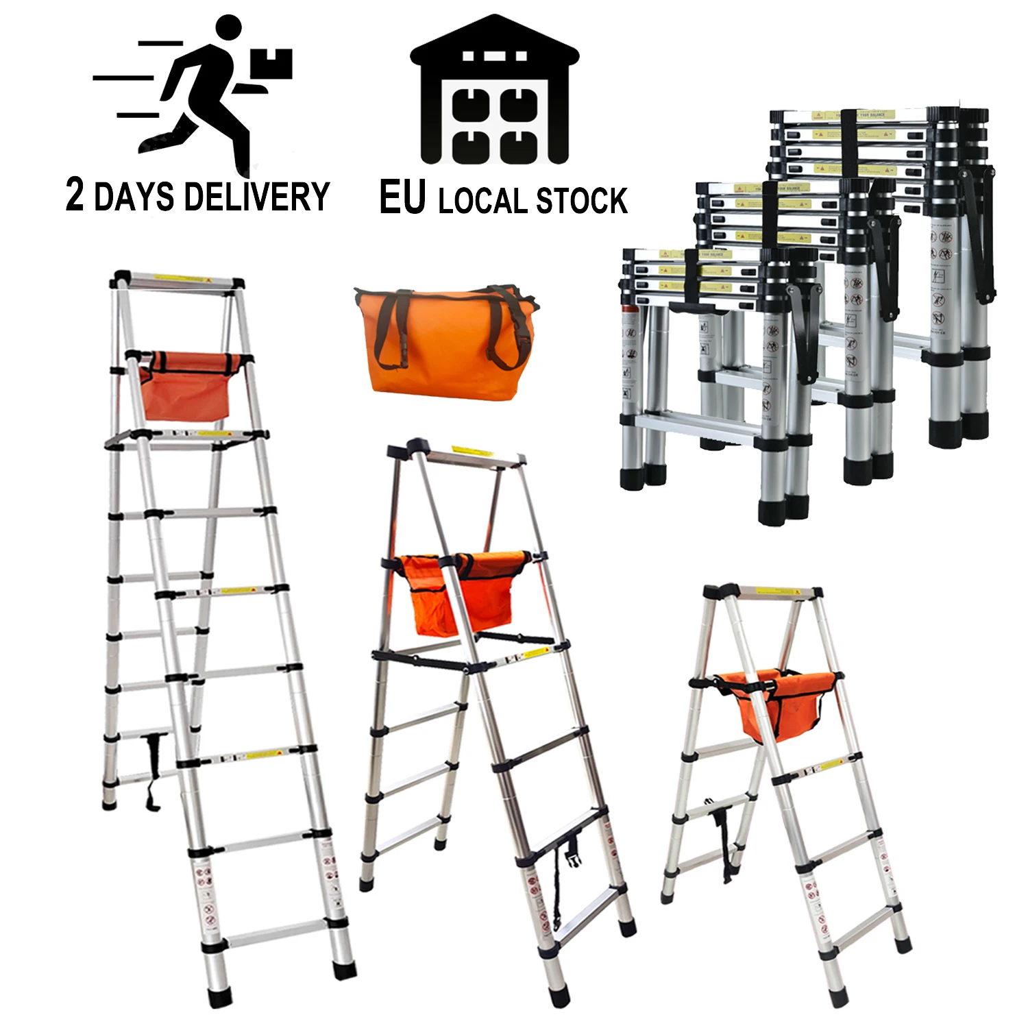 Aluminium Telescopic Ladder 5/6/9 Step Folding Step Ladder Portable