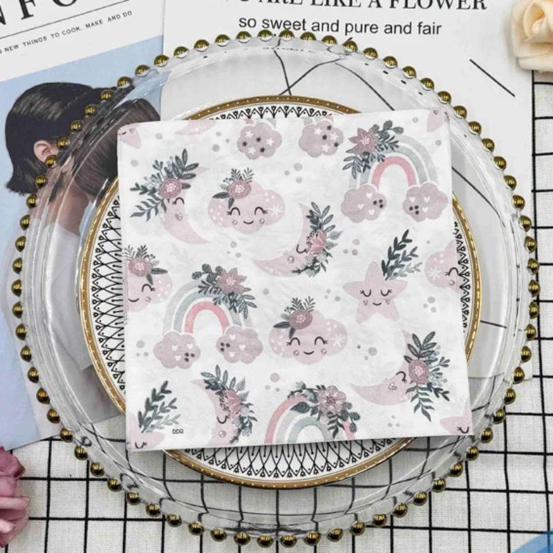 10/20pcs/Pac Printed Napkins Cute Cartoon Rainbow Stars Decorative Mouth Cloth Paper Table Setting Party Disposable Placemats
