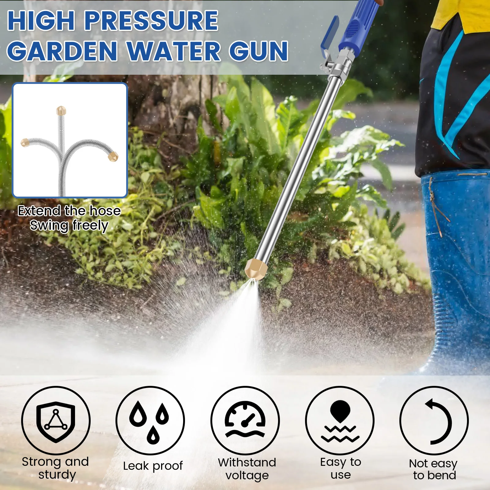 High Pressure Washer Wand Garden Watering Sprayer Cleaning Lance with 2 Different Nozzles and Hose Quick Connector Watering Tool