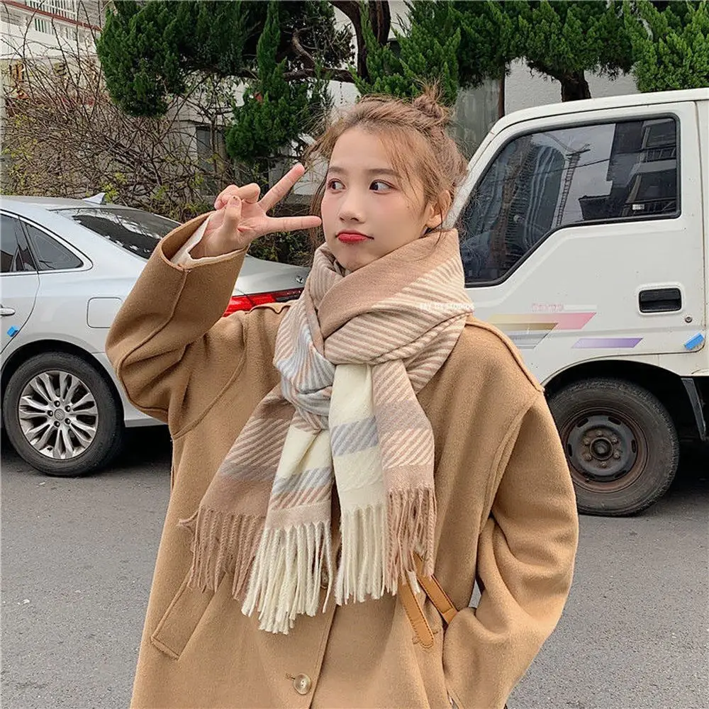 

Thick Windproof Sweater Tops Warm Faux Fur Tassel Women Scarf Autumn Winter Shawl Scarf Korean Style Scarf Apparel Accessories