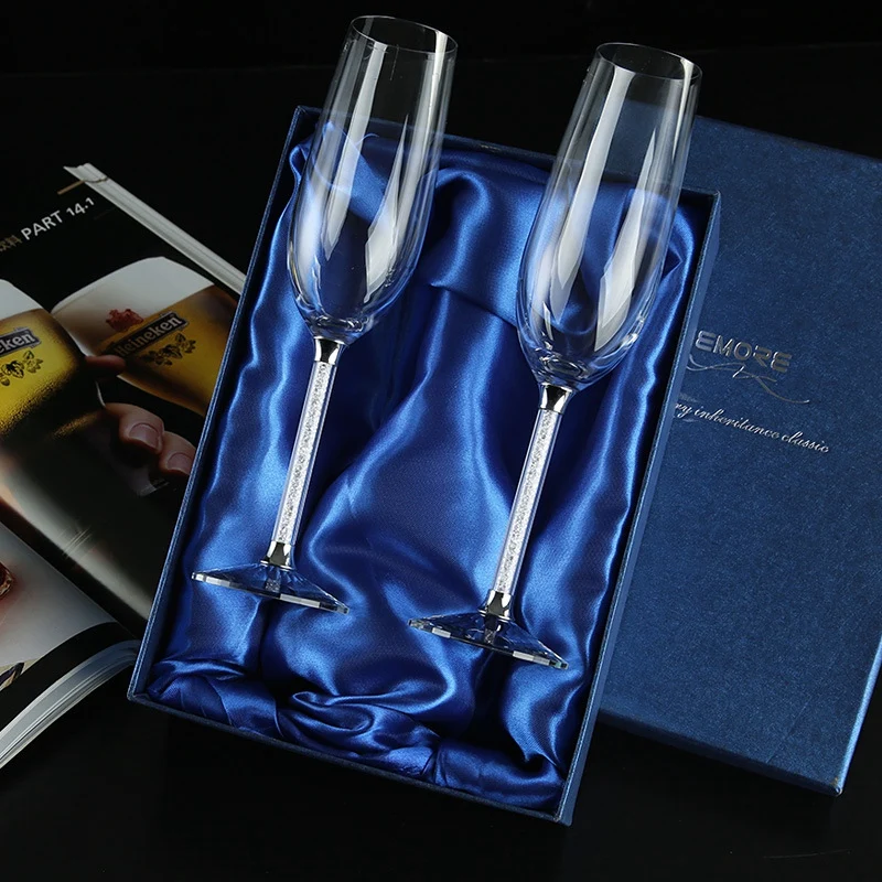 2Pc Wedding Glasses Personalized Champagne Flutes Crystalline Party Gift Toasting Glass Goblet