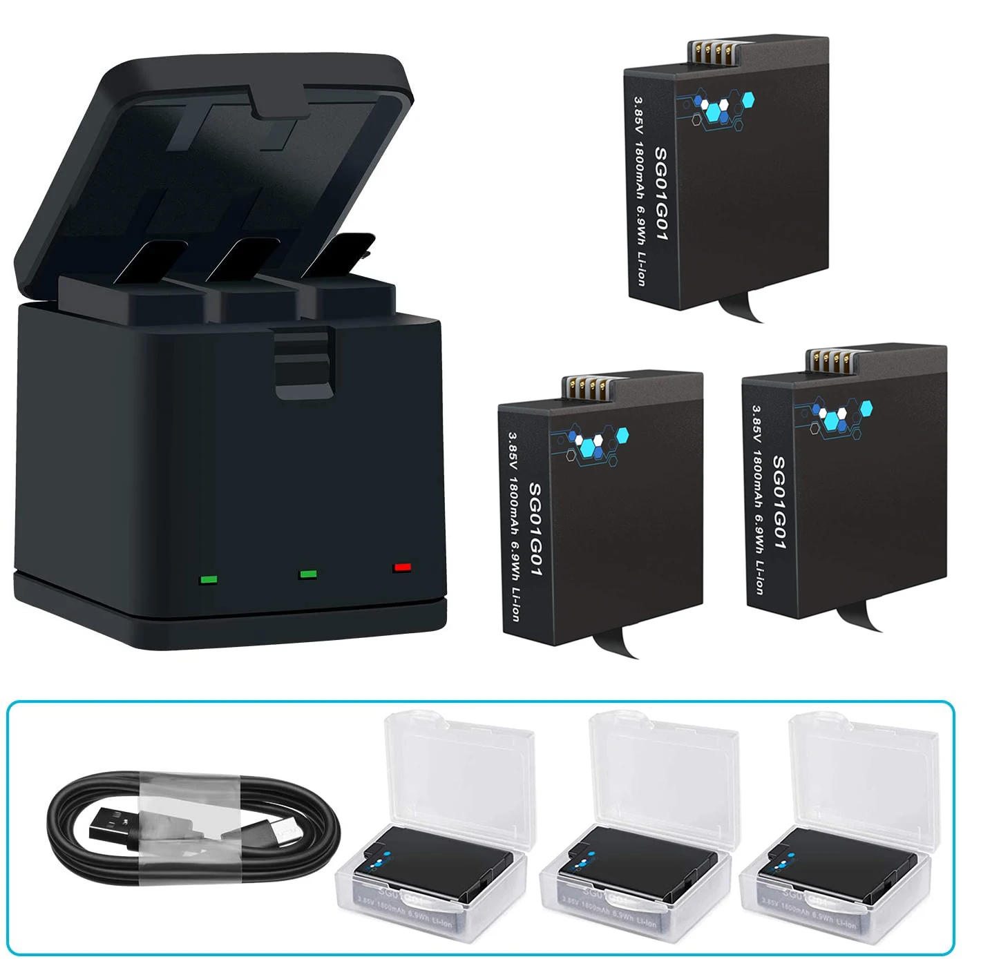 Batteria Gopro Da 1800Mah E Caricatore Rapido Portatile Triplo Usb Per Gopro Hero 8 Hero 7 Hero 6 Hero 5 Batteria Originale Per Fotocamera Nera