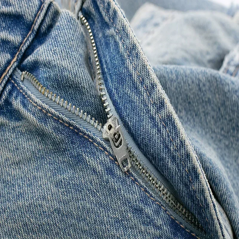Women's Fashion Jeans Solid Colour Loose Trousers Gradient Colour Casual Streetwear Pant Broken Holes Decorated Jeans 6