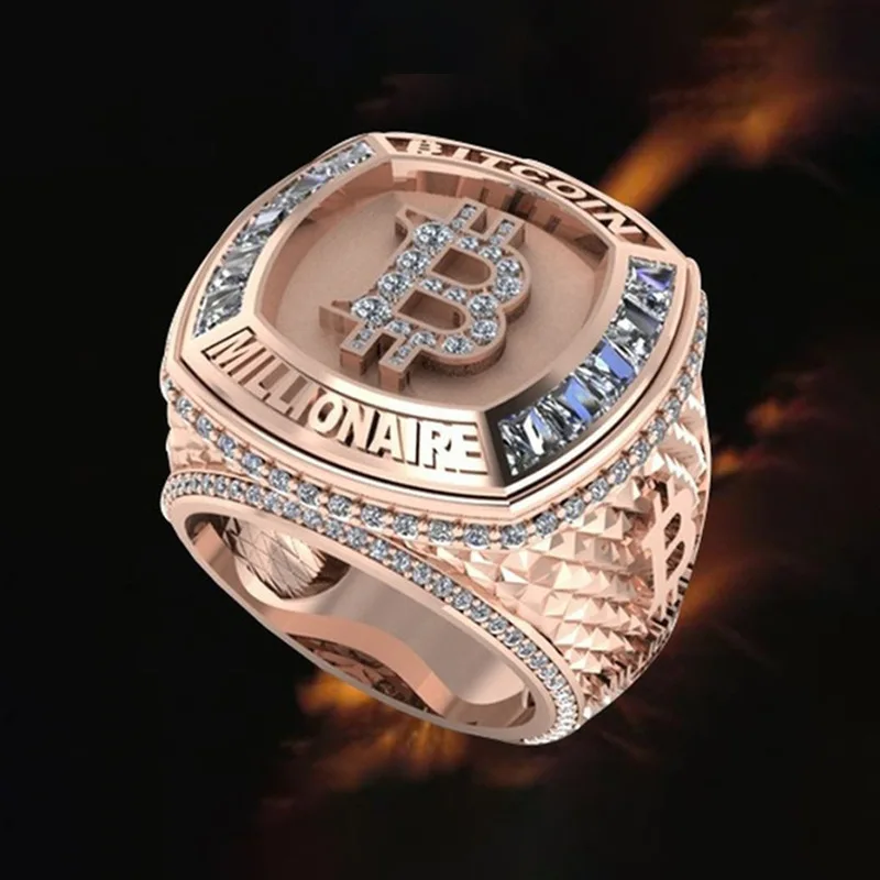 

Luxury men's retro fashion rose gold white diamond letter B ring