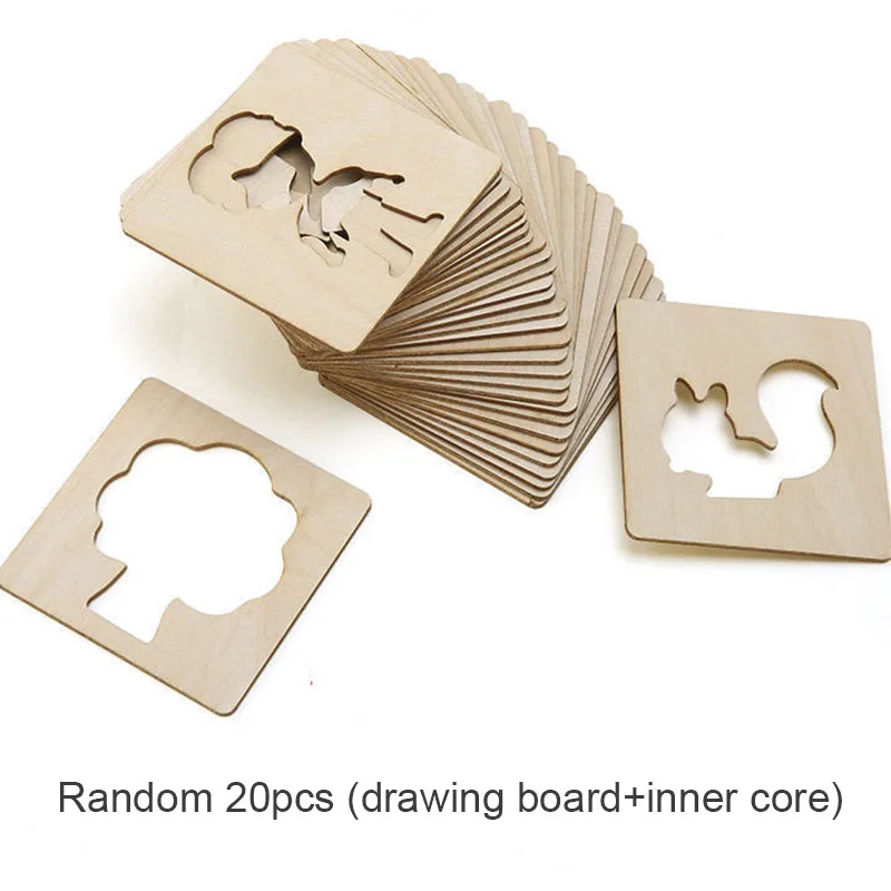 Drawing Stencils Set 20pcs Montessori Kids Drawing Toys Wooden DIY Painting Stencils Set Craft Toy Coloring Puzzle Educational Toys For Children Gift
