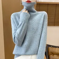 Fall/Winter new Women's sweater 100% Merino wool turtleneck pullover Fashion Color dot fork shoulder warm base knit shirt 1
