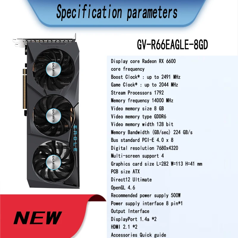 latest graphics card for pc NEW GIGABYTE AMD Radeon RX 6600 EAGLE 8G GDDR6 RX6600 8GB 128-bit  7nm Support AMD Intel Desktop CPU Motherboard external graphics card for pc