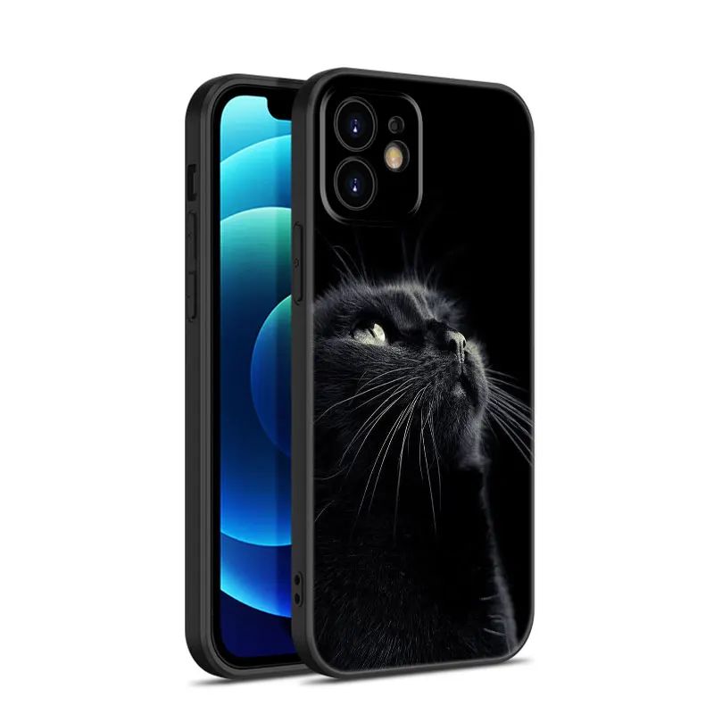 Apple携帯電話ケース,黒猫,iPhone 12 13 mini 11 14 pro xs max