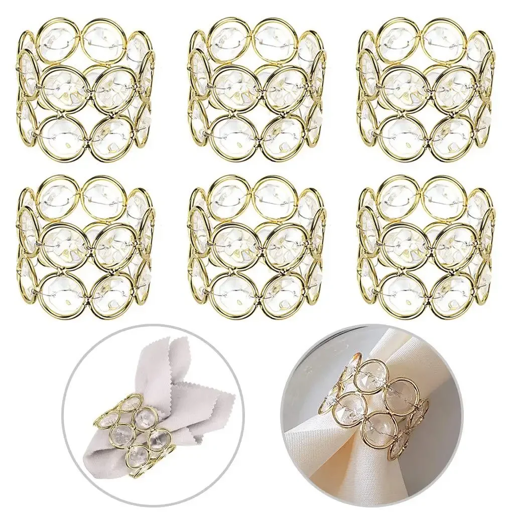 

6Pcs /lot Napkin buckle wedding plate crystal paper towel ring crystal Napkin Ring gold color