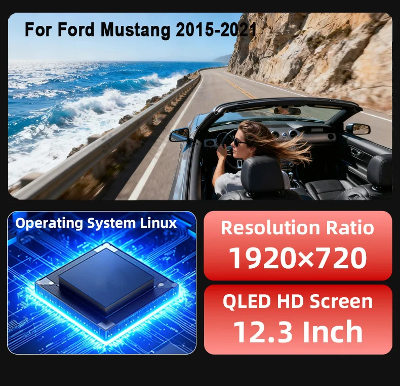 Digital Instrument Cluster For Ford Mustang 2015-2021 Carplay,Speedometer,Dashbo