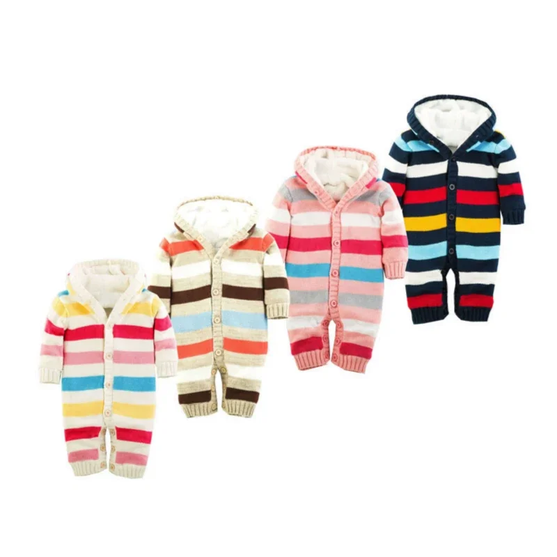 baby-colorful-hooded-romper-0-18-months-knitted-striped-thick-cotton-long-sleeve-autumn-winter-infant-boy-girl-baby-clothing