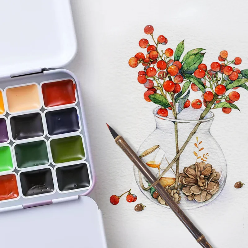 Schmincke 12-Color Macaron Candy Icy Watercolor Paint Sub-package Academy Grade 1/2ML Portable Painting Palette Art Supplies Set