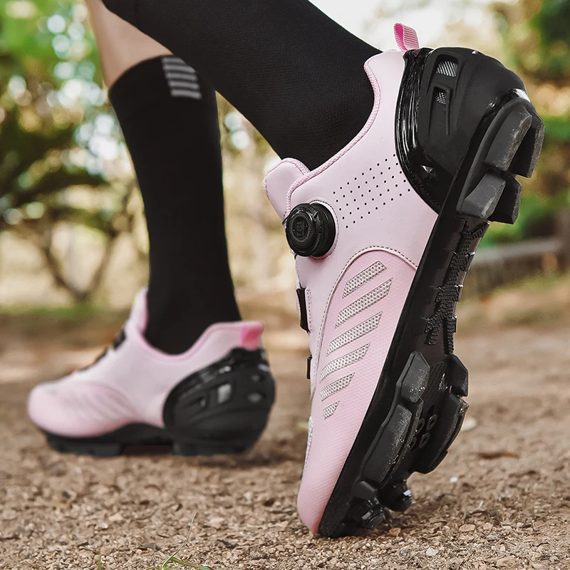Mtb Cycling Shoes Woman Flat Pedal Shoes Bicycle Footwear Road Speed Cycling Sneaker Spd Cleat Shoe with Mountain Bike Shoe pink