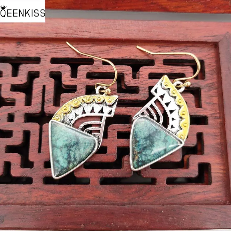 

QEENKISS EG6205 Fine Jewelry Wholesale Fashion Hot Woman Girl Mother Birthday Wedding Gift Triangle Antique Silver Drop Earrings