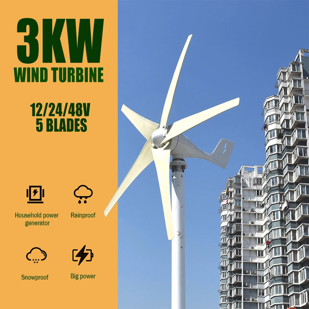 3000W5BladesFreeEnergyWindmill12V24V48VWindPowerSmallWind