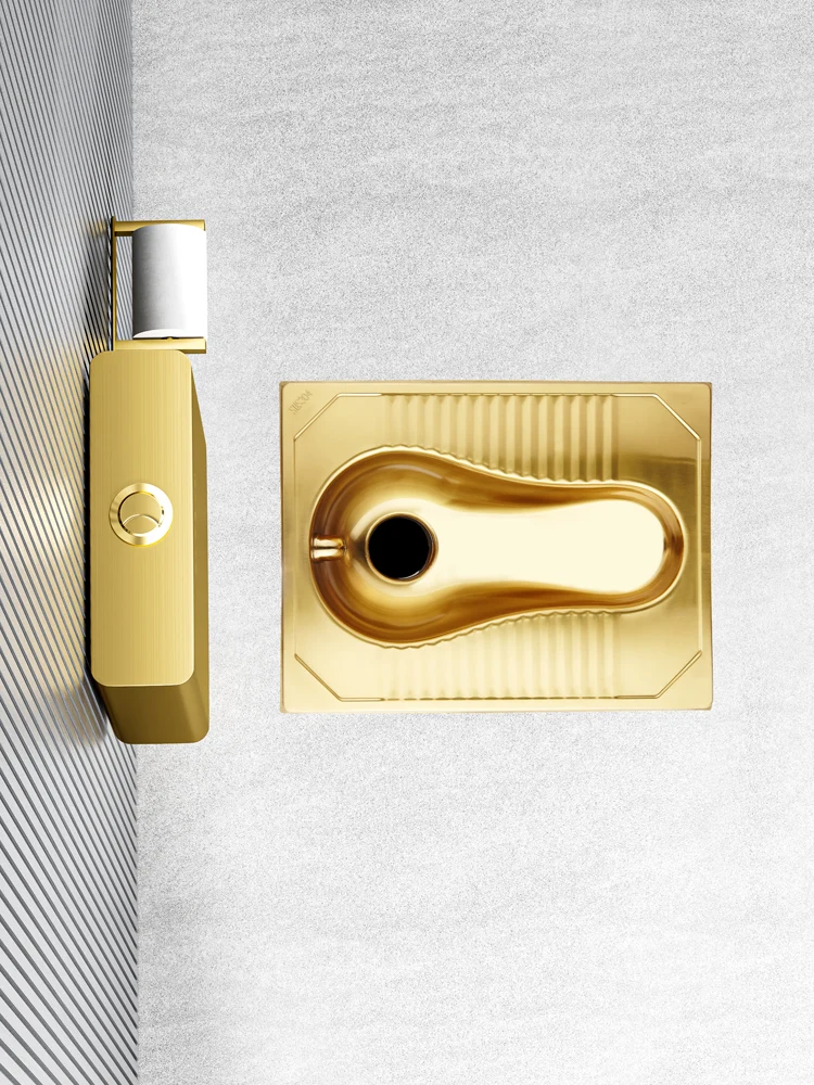 Golden squatting toilet bar KTV European style squatting pit toilet squatting toilet flush tank set 4