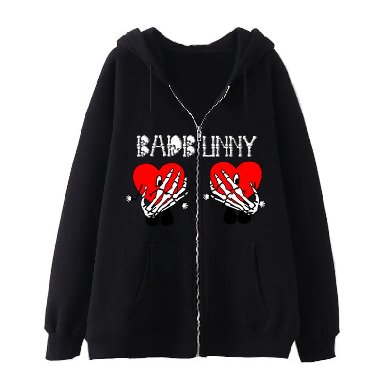 

Женская толстовка с капюшоном 2023 Y2K, ретро свитшот на молнии Badbunny, бархатная свободная толстовка, женские толстовки
