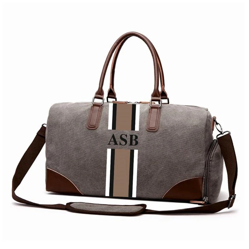 

Персонализированная дорожная сумка-тоут Monogrammed из кожи и холста, французская серая сумка для путешествий