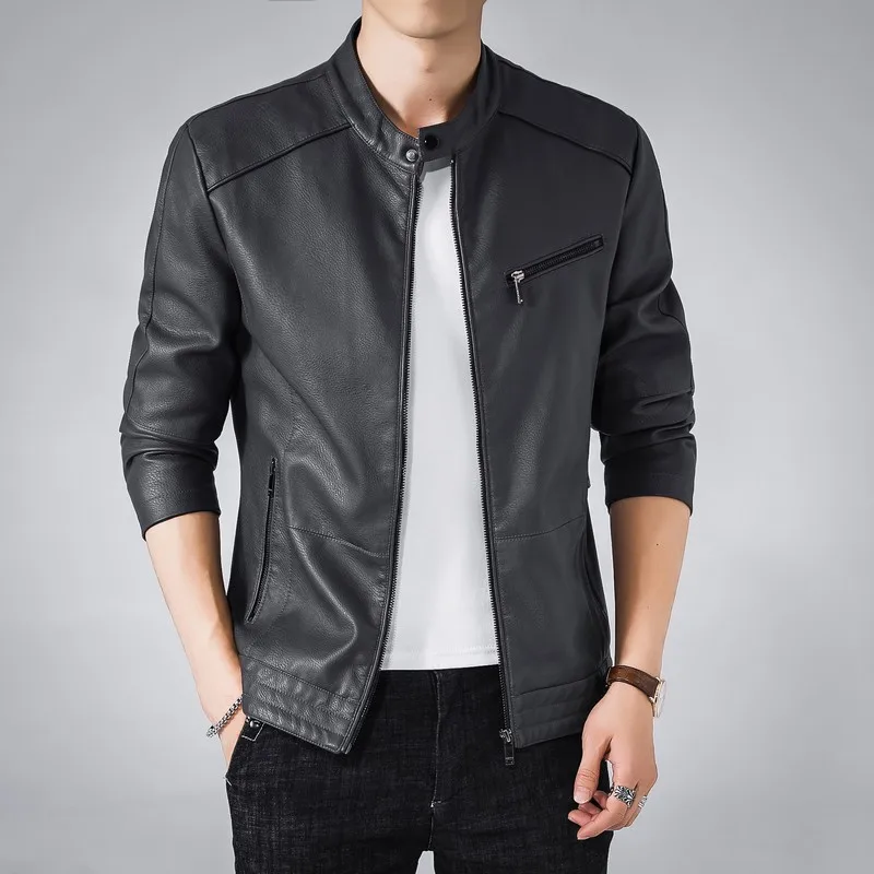 leather vests Men's thickened artificial leather jacket winter warm stand collar fleece handsome slim fit baseball suit/high-grade Pu clothing genuine leather bomber jackets Casual Faux Leather