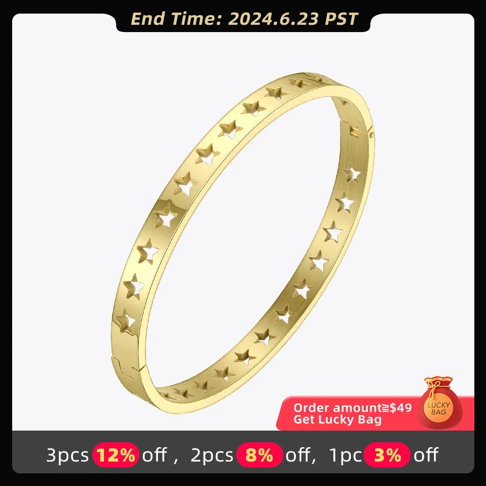 ENFASHION Hollow Stars Bangles & Bracelets For Women Gold Color Stainless Steel Cuff Bracelets Friends Gifts Jewelry BM192011
