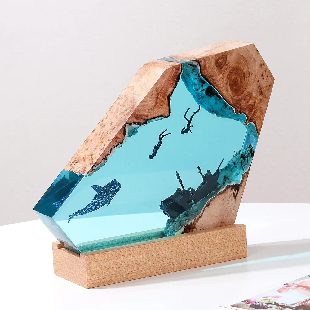 

Originality DeepSea Whale Resin Night Light Indoor Bedside Lamp Home Lighting Ocean Art Solid Wood Resin Ornaments Home Decor