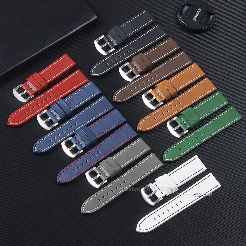 Vintage Matte Genuine Leather Watchband Strap in Black, Blue, or Brown