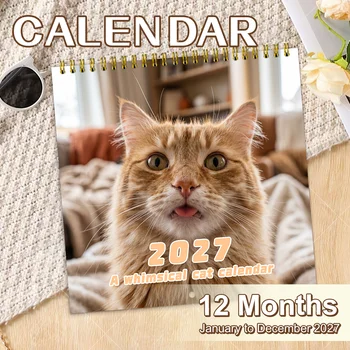 Calendario da Parete 2027 con Gatti Carini, Planner Mensile a Spirale, Calendario a Fogli Girevoli, Decorazione con Gatti Fantasiosi, Regalo per Amanti dei Gatti Adulti