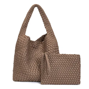 Borsa Hobo alla moda Borsa a tracolla da donna Borsa da donna casual intrecciata a mano Borsa in tessuto neoprene Borsa tote in neoprene di grande capacità