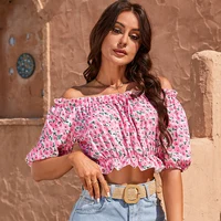 Dominique Floral Lantern Sleeve Off-Shoulder Crop Top 3