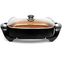 Professional Non-stick Copper Electric Skillet Jumbo, Deep Dish with Tempered Glass Vented Lid, Upgrade Thermostat 1