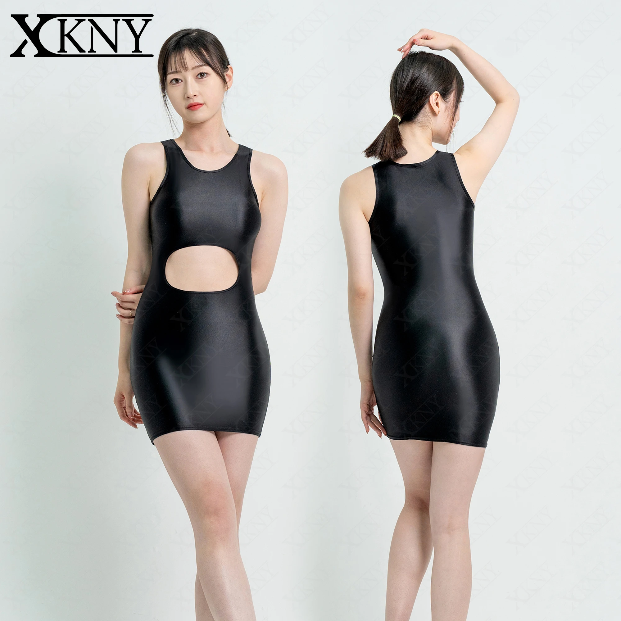 

XCKNY satin Glossy Wrapped Hip Dress High Elastic Smooth Tight Tank Top Exposed Umbilical Short Skirt Silk Smooth Beach Dress