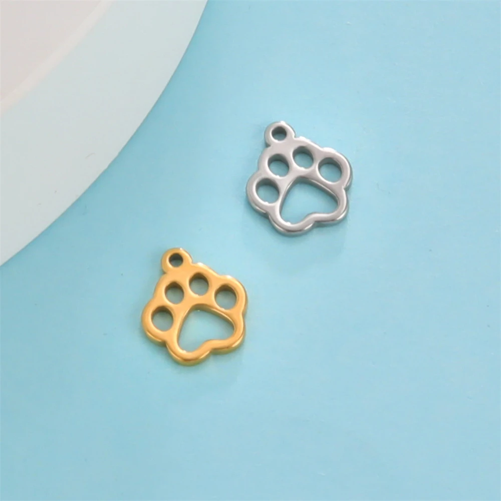 5 stücke Edelstahl DIY Armbänder Ohrringe Charms für Schmuck machen niedlichen Tier Pawprint Anhänger Bulk-Zubehör Großhandel