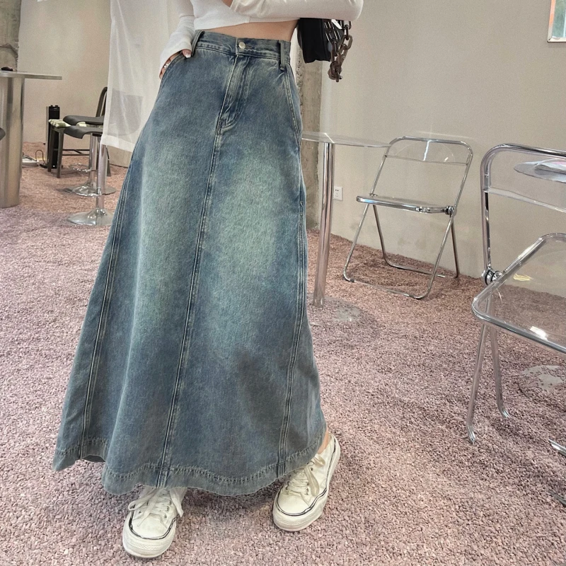 

ILARES Elegant Women's Skirts Woman Fashion 2022 Y2k Clothes Kawaii Blue Skirt Vintage Harajuku Korean Clothing Long Maxi Denim