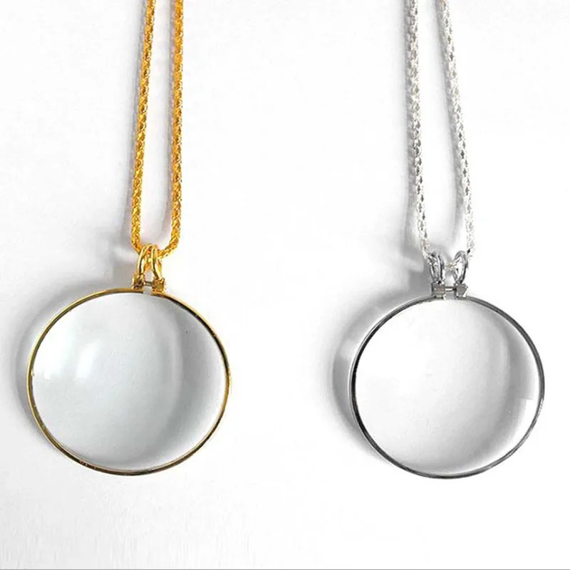 

5X Magnifier Round Monocle Necklace Reading Magnifying Decorative Glass Pendant Gold Plated Chain Women Jewelry Motherday’s Gift
