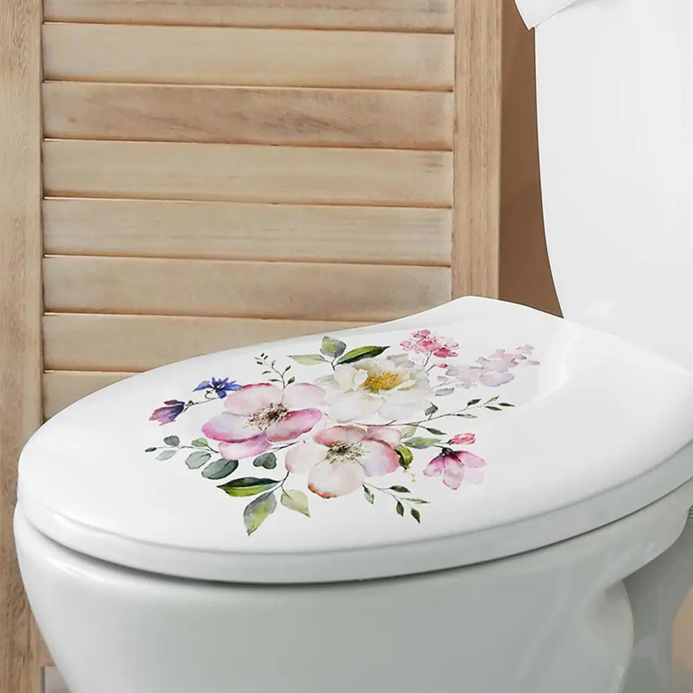 Bathroom Toilet Stickers PVC Toilet Lid Decal Modern Minimalist Flowers Pattern Self-adhesive Paintings For Bathroom Decorations