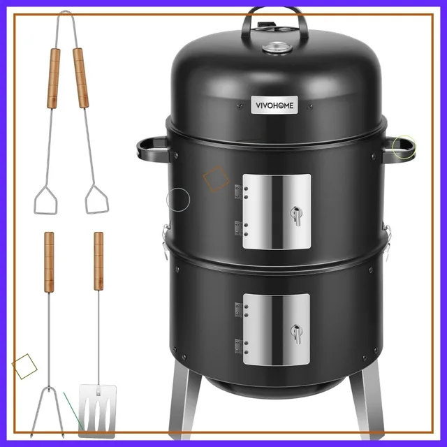 3-in-1 Vertical Charcoal Smoker with Thermometer, Air Vent & Doors for BBQ, Parties & Backyard 1 3-in-1 Vertical Charcoal Smoker with Thermometer, Air Vent & Doors for BBQ, Parties & Backyard 1