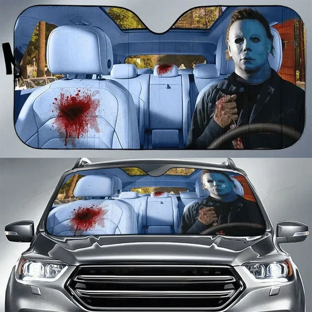 Automotive Universal Personalized Foldable Car Windshield Sunshade Horror Movies 3D Printing Protection Car Interior Hall Windshield Sunshade Car Sunshade Windshield Sun Shade