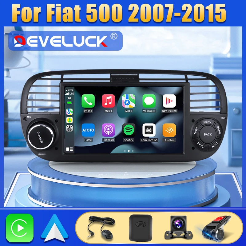 Develuck Android 12 Autoradio Lettore Multimediale Per Fiat 500 2010-2015 Dsp Carplay Integrato Auto Stereo Bluetooth Navigazione Gps