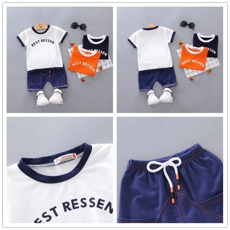 Children Clothes Fashion Summer Baby Girls Clothing Boys Sports T-Shirt Shorts 2Pcs/Sets Toddler Cotton Costume Kids Tracksuits
