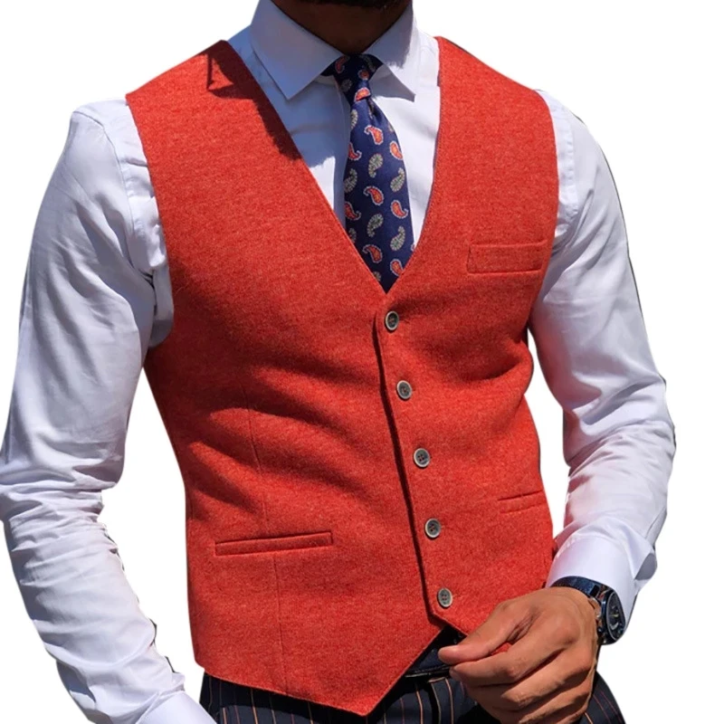 Men's Suit Vest Red V Neck Single Breasted Business Waistcoat Jacket Casual Slim Fit Gilet Homme Vests For Wedding Dress Vest