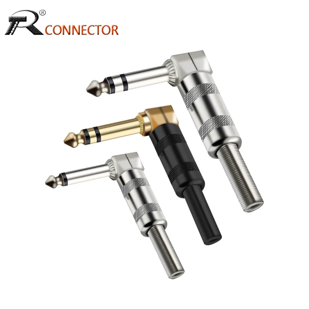 Mono Conector Estéreo Ângulo Direito Plugues Cantos com Mola Macho Plug Jack para Guitarra Elétrica Pedal 10 Peças 6.35 mm