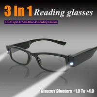 Reading Glasses With LED Light Women And Man Magnifying Glasses Light Up Night Presbyopic Glasses +1.0 +1.5 +2.0 To +4.0