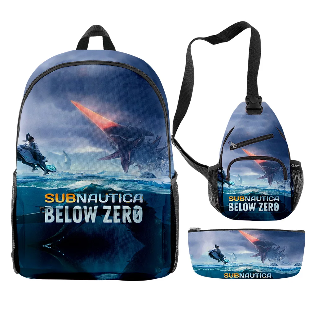 Classic Novelty Subnautica Below Zero 3D Print 3pcs/Set pupil School Bags Trendy Travel Laptop Backpack Chest Bag Pencil Case