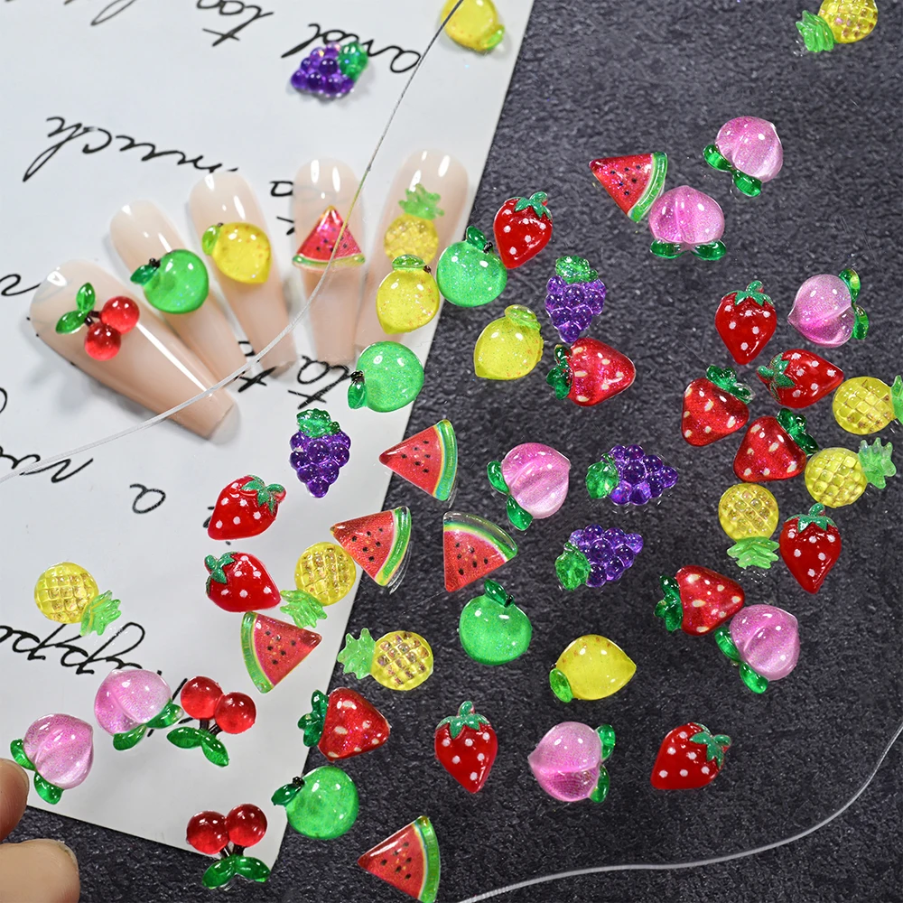 50Pcs 3D 여름 과일 네일 참 딸기, 수박, 체리, 복숭아, 레몬 플랫 백 네일 아트 장식 Hairwear 매니큐어 장식