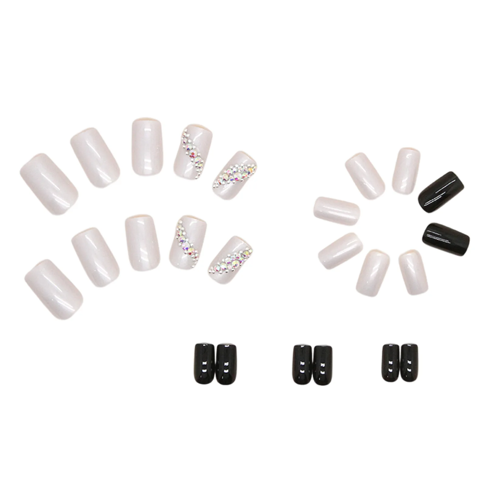 

Pearl White & Black Fake Nails Waterproof and Scratch-Resistant Fake Nails for Fingernail DIY at Home