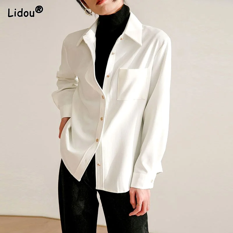 Women's Clothing 2022 Thin Casual Women Shirts Spring Summer Pockts Turn-down Collar Formal Fashion Button Grace Simple Wild fashion korean women s large blazer coats spring autumn version loose top coat office work clothes grace fall jacket for women