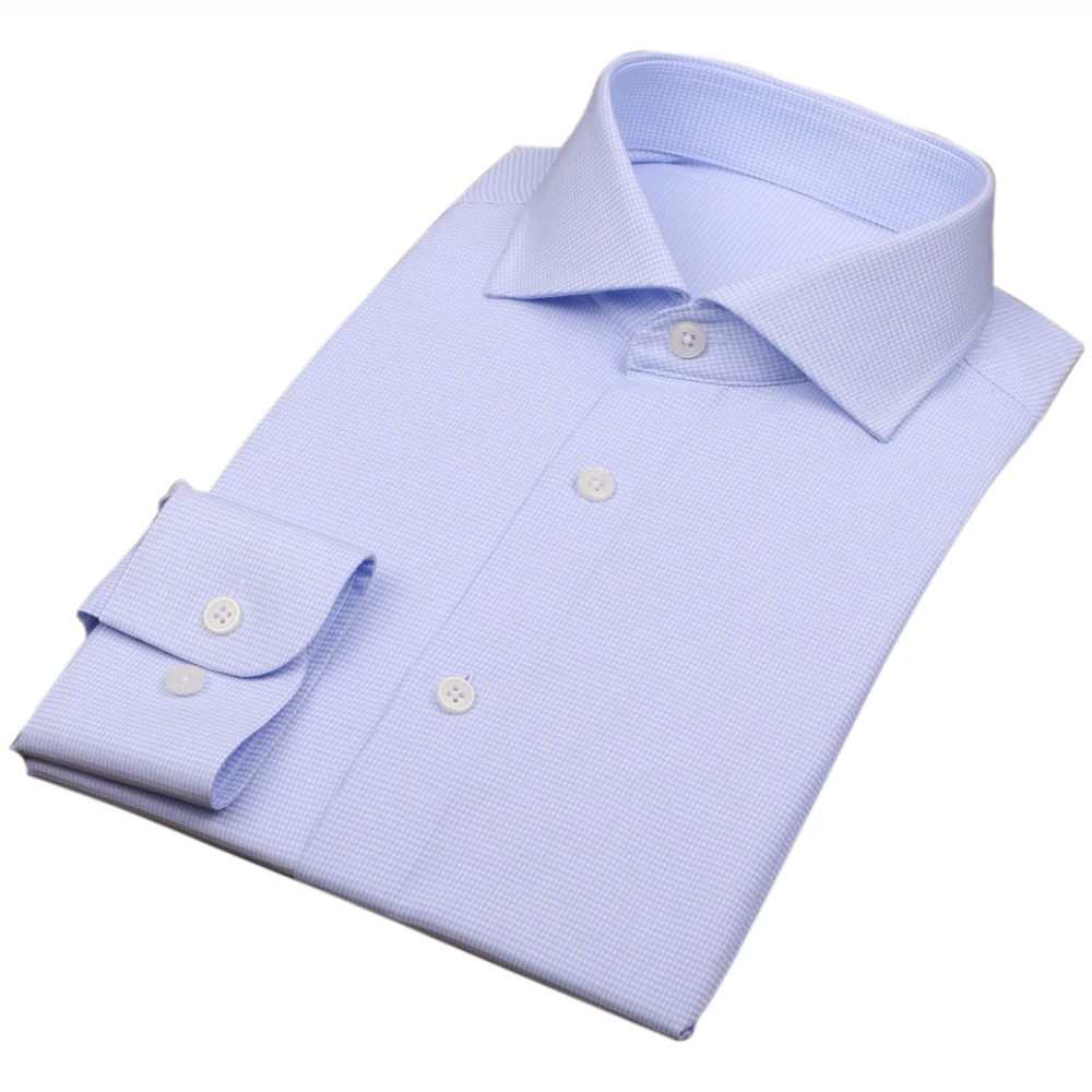 Luxury Custom Made Light Blue Subtle Pattern Business Shirt Mens Dress Shirts Tailor Made Mens Shirts For Men Long Sleeve Shirt