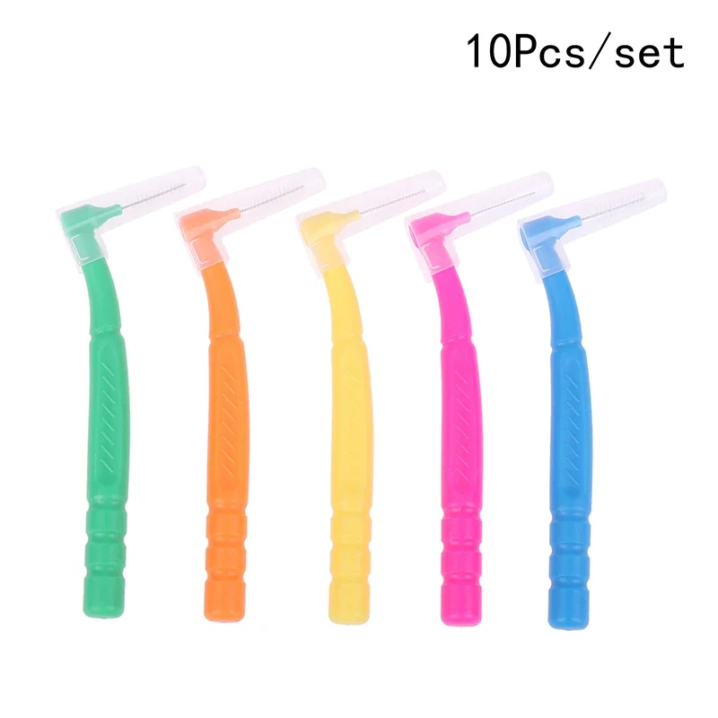 10PCS 휴대용 치간 칫솔 깨끗한 L 자형 치열 교정기 치아 사이의 치간 청소 여행 미니 칫솔